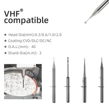 {{0}}.3/0.6/1.0/2.0 מ"מ כרסום זירקוניה שיניים עבור VHF K5 / R5 / S1 / S2